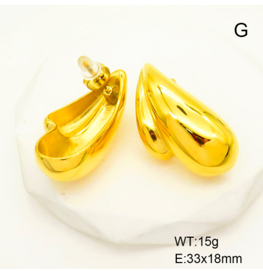 Orecchini acciaio placcato oro 18 k PVD due gocce