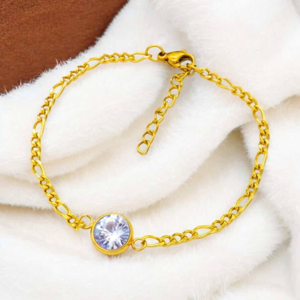 Bracciale acciaio placcato oro 18 k PVD con centrale cristallo