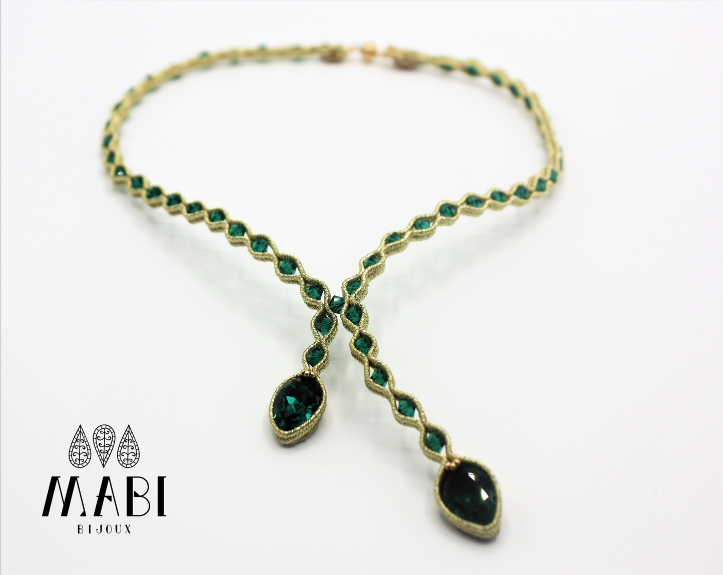 Collier "Elegance" Snake2 ORO/Emerald