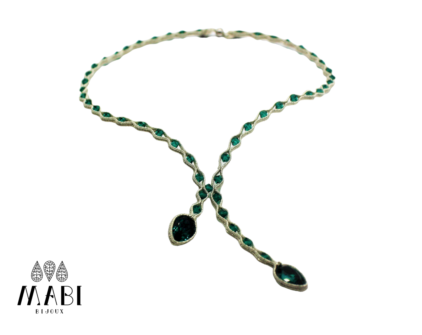 Collier "Elegance" Snake2 Argento/Emerald