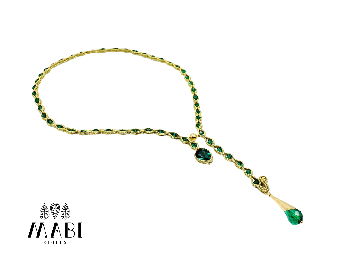 Collier "Elegance" Snake ORO/Emerald