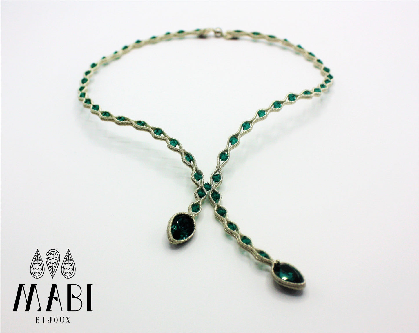 Collier "Elegance" Snake2 Argento/Emerald